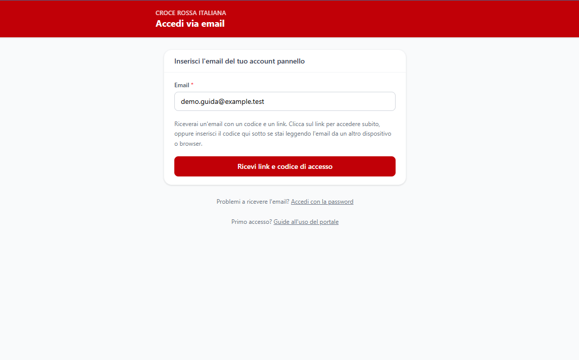 Pagina di accesso via email