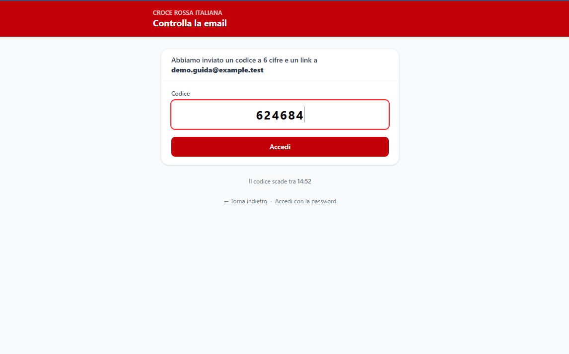 Inserimento del codice a 6 cifre